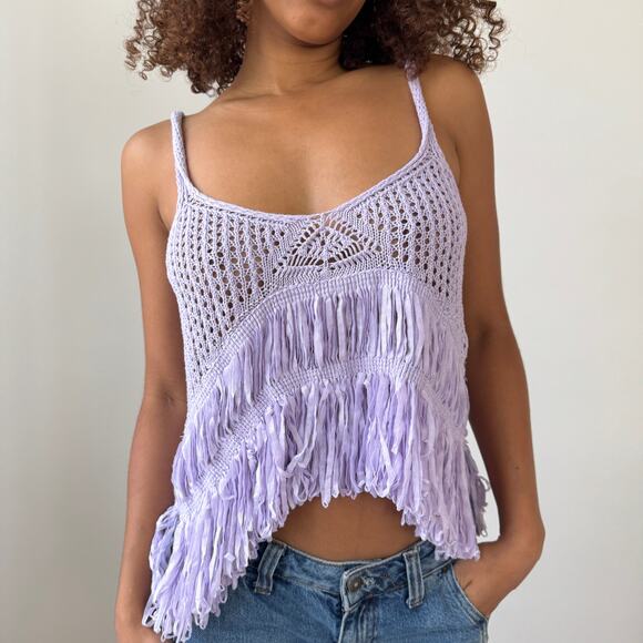 Vintage Italian lavender fringe knit cami (S/M) - Picture 1 of 11